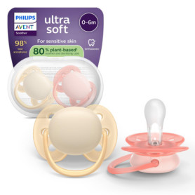 Sucettes Ultra-Douces Philips Avent pour Bébés - Lot de 2, Silicone Végétal