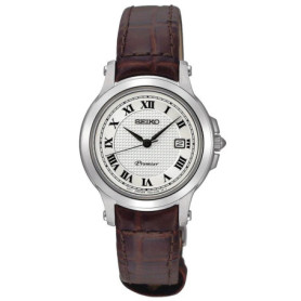 Montre Femme Seiko Quartz Cuir Marron Cadran Blanc SXDE01P2