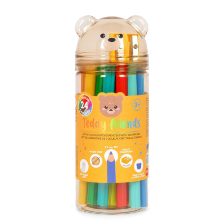 Lot de 24 Crayons de Couleur Teddy Friends avec Taille-Crayon - Legami
