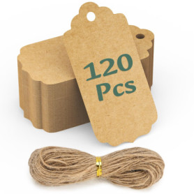 120 Étiquettes Cadeaux en Papier Kraft avec Corde en Jute - Idéales pour Mariages et Anniversaires