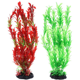 QWORK Ensemble de 2 Plantes Artificielles pour Aquarium avec Support Roche - 30 cm