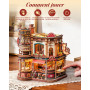 ROKR Dream Coffee Factory EAB02 Maison de Poupée Miniature DIY avec Boîte à Musique pour Adultes, Modèle Mécanique avec Pièces M