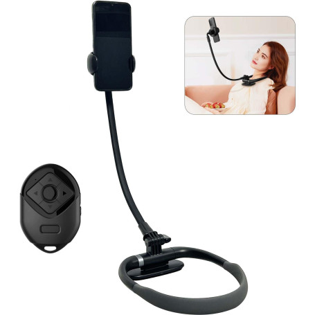EWENYS Support de cou prolongé avec télécommande pour téléphone - 40 cm - Flexible - Support pour téléphone portable POV - Suppo