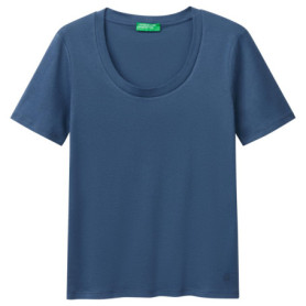 T-shirt ajusté en coton bleu avec logo brodé - United Colors of Benetton