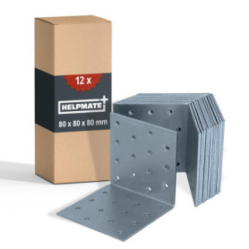 Lot de 12 Équerres Perforées HELPMATE 80x80mm - Connecteurs Angulaires Galvanisés