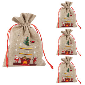Sachets Cadeaux de Noël Idena - 4 Pochettes en Tissu avec Motif Festif
