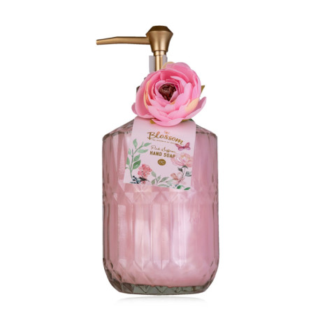 Distributeur de Savon Accentra Blossom en Verre - Rechargeable 380 ML Parfum Rose Safran