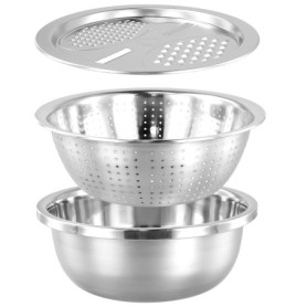 Lot de 3 passoires à pâtes en acier inoxydable avec bol et râpe - Funsuei