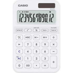 Calculatrice de Bureau Casio MS-20YC Compacte Blanche avec Fonction Heure