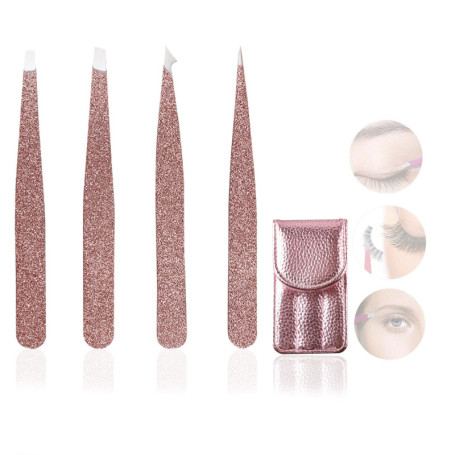 Lot de 4 Pinces à Épiler en Acier Inoxydable - Précision pour Sourcils et Poils Incarnés