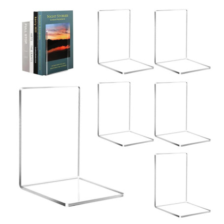 Lot de 6 Serre-Livres Acrylique Transparent pour Étagères