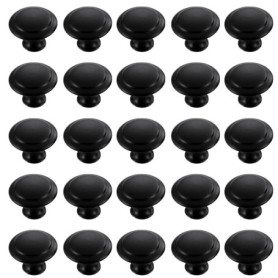 Ensemble de 25 Boutons de Porte Ronds en Acier Inoxydable Noir - 30 mm