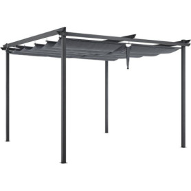 Pergola KIBA 3x3 m avec toit rétractable en acier et toile grise