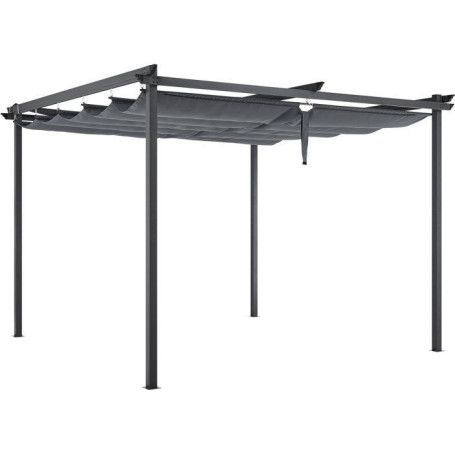 Pergola KIBA 3x3 m avec toit rétractable en acier et toile grise