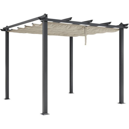 Pergola CORDOBA 3x3 m avec toit rétractable en aluminium et toile beige