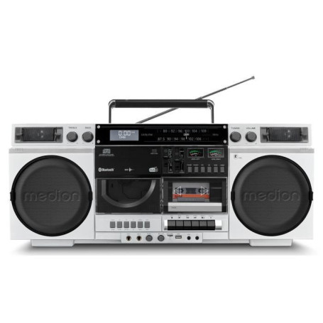 Ghetto Blaster Vintage MEDION - Radio DAB+, CD, Cassette, USB, MP3 - 2x10W RMS - Argent