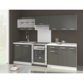 Cuisine complète moderne avec plan de travail 2m40 - 7 éléments gris mat