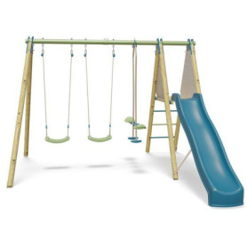 Portique OPTIMA 2 en bois et métal avec toboggan et balançoires