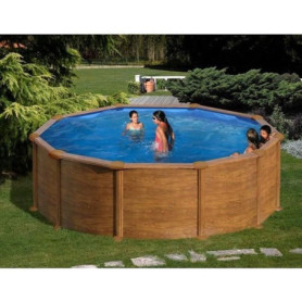 Kit Piscine Hors Sol Acier Ronde Imitation Bois Ø480 x H132 cm avec Filtre et Échelle