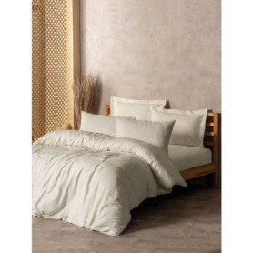 Parure de lit en coton renforcé - Housse de couette 140x200cm et taie 60x60cm - Imprimé carreaux Crème