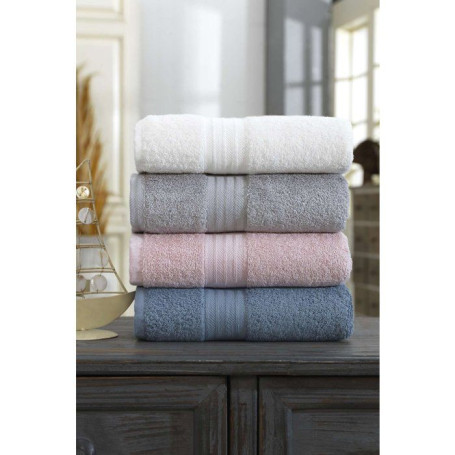 Ensemble de 4 serviettes de bain en coton - Blanc, Gris, Rose, Bleu