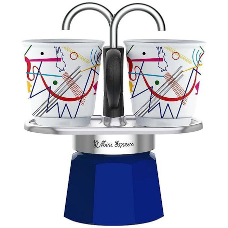 Set Cafetière Italienne Mini-Express Kandinsky avec 2 Tasses Bleues