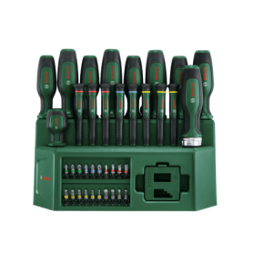 Jeu de 39 tournevis de précision Bosch avec embouts et rack