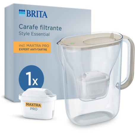 Carafe Filtrante BRITA Style Essential Sable - 2,4L avec Filtre MAXTRA PRO