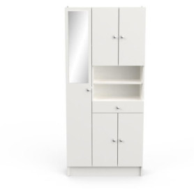 Colonne de Salle de Bain Blanc Mat avec Miroir et Rangement Modulable