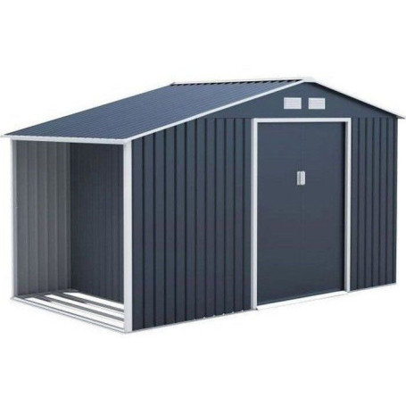 Abri de jardin en métal avec espace pour bûches - 6,53 m² - Gris