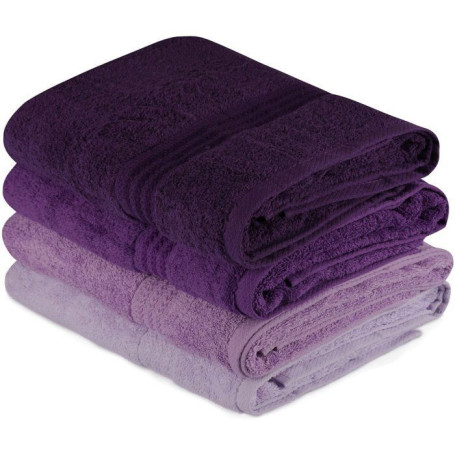 Ensemble de 4 serviettes de bain en coton violet - 70 x 140 cm