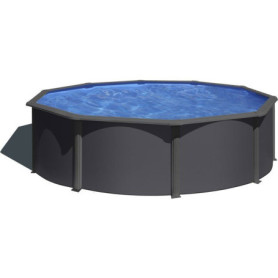 Kit Piscine Hors Sol Ronde en Acier Anthracite Ø370 cm avec Filtre et Échelle