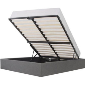 Lit adulte ECLIPSE 160x200 cm avec coffre de rangement en tissu gris clair