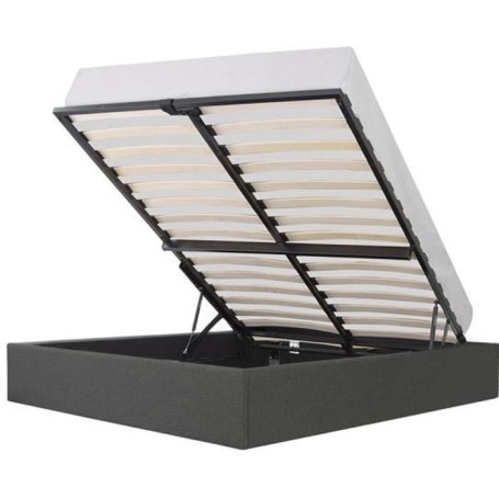 Lit adulte ECLIPSE avec coffre de rangement - Tissu gris foncé - 160 x 200 cm