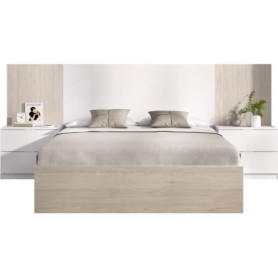 Lit adulte LOMA avec chevets intégrés - 160x200 cm - Chêne naturel et blanc