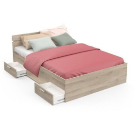 Lit adulte MICHIGAN 140x200 cm avec rangements en Chêne Kronberg