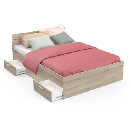 Lit adulte MICHIGAN 140x200 cm avec rangements en Chêne Kronberg