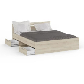 Lit adulte Michigan en chêne brossé avec rangements intégrés - 160 x 200 cm