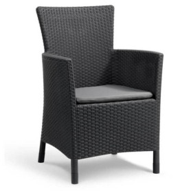 Fauteuil de jardin IOWA en résine tressée gris graphite avec coussin