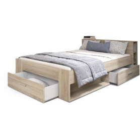 Lit adulte Oxygene 140 x 190 cm en chêne Kronberg avec rangement