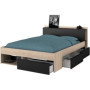 Lit adulte COMBO 140x190/200 cm avec 3 tiroirs - Chêne et noir