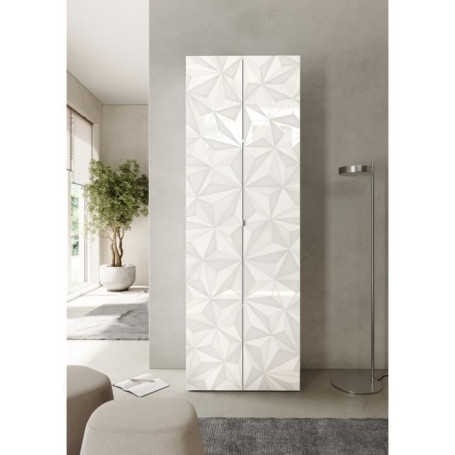 Armoire de rangement moderne 2 portes - Blanc laqué - 3 étagères