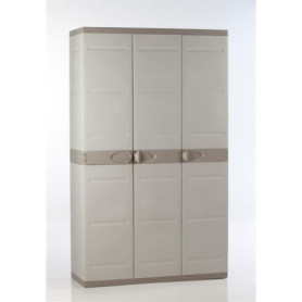 Armoire haute de rangement PLASTIKEN TITANIUM - 3 portes et étagères - Beige et Taupe