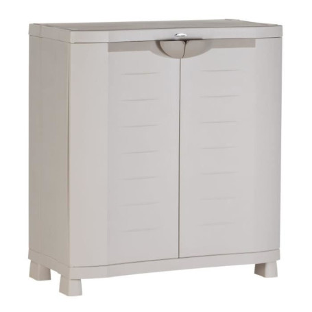 Armoire basse de rangement en résine beige - 2 étagères pratiques
