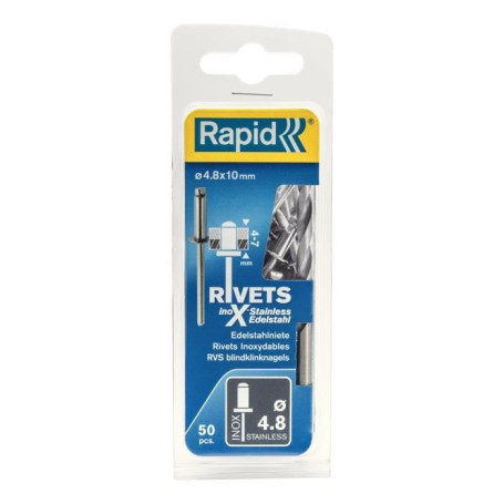 Rivets inoxydables Rapid Ø4.8x10mm - Blister de 50 pièces pour fixation durable