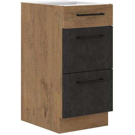 Meuble Casserolier ROCK - 3 Tiroirs en Chêne Lancelot et Gris Matera