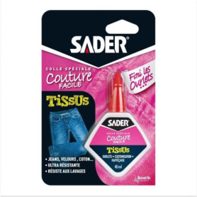 Colle Textile SADER - Flacon 40 ml pour Ourlets et Customisation