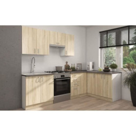 Cuisine complète modulable SARA - Angle réversible en chêne sonoma - 7 éléments