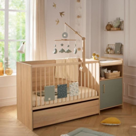 Lit combiné évolutif CHARLIE en sauge - 120 x 60 cm et 90 x 190 cm