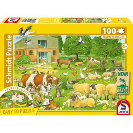 Puzzle Familles d'Animaux à la Ferme - 100 Pièces pour Enfants